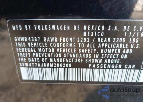2017 Volkswagen Jetta Gli from USA, damaged, VIN 3VW4T7AJ6HM286208